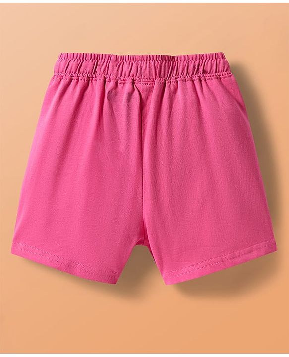 Pine Kids Single Jersey Knit Half Sleeves Striped Shorts Night Suit with Text Print - White & Dark Pink