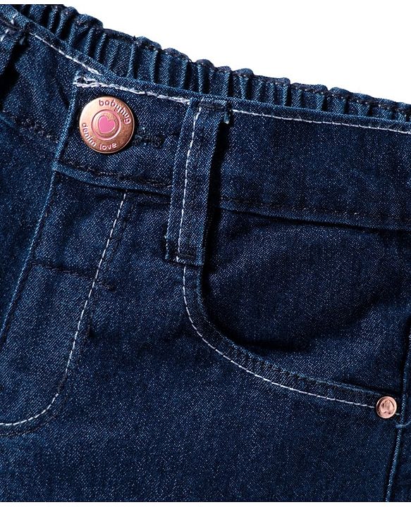 Babyhug Denim Mid Thigh Washed Shorts With Stretch - Navy Blue