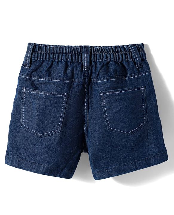 Babyhug Denim Mid Thigh Washed Shorts With Stretch - Navy Blue