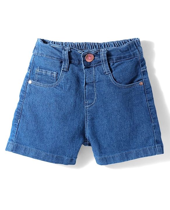 Babyhug Denim Mid Thigh Washed Shorts With Stretch - Navy Blue