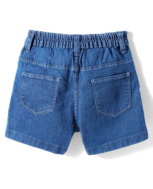 Babyhug Denim Mid Thigh Washed Shorts With Stretch - Navy Blue