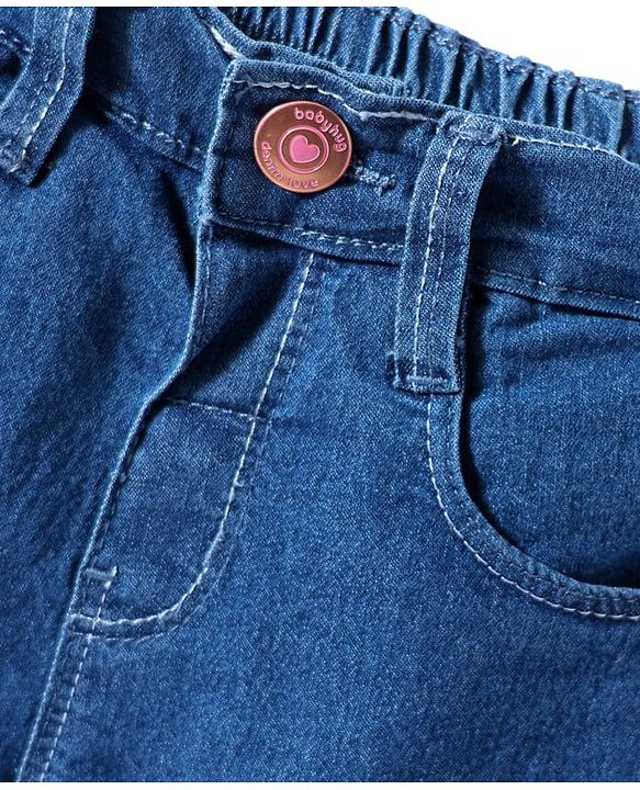 Babyhug Denim Mid Thigh Washed Shorts With Stretch - Navy Blue