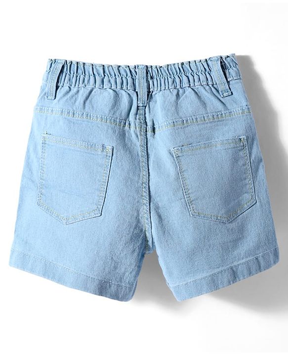 Babyhug Denim Mid Thigh Washed Shorts With Stretch - Navy Blue