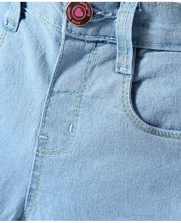 Babyhug Denim Mid Thigh Washed Shorts With Stretch - Navy Blue