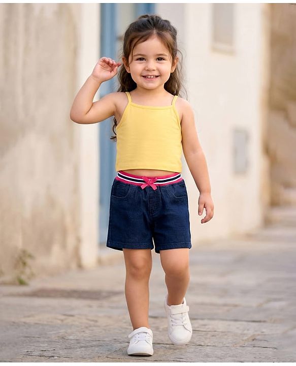 Babyhug Mid Thigh Denim Washed Shorts - Navy Blue