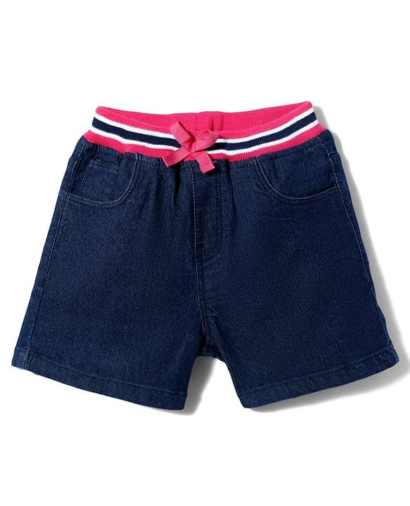Babyhug Mid Thigh Denim Washed Shorts - Navy Blue