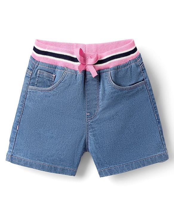 Babyhug Mid Thigh Denim Washed Shorts - Navy Blue
