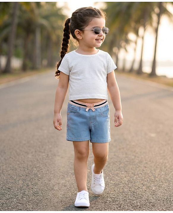 Babyhug Mid Thigh Denim Washed Shorts - Navy Blue