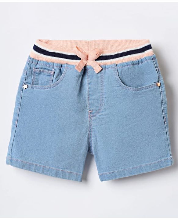 Babyhug Mid Thigh Denim Washed Shorts - Navy Blue