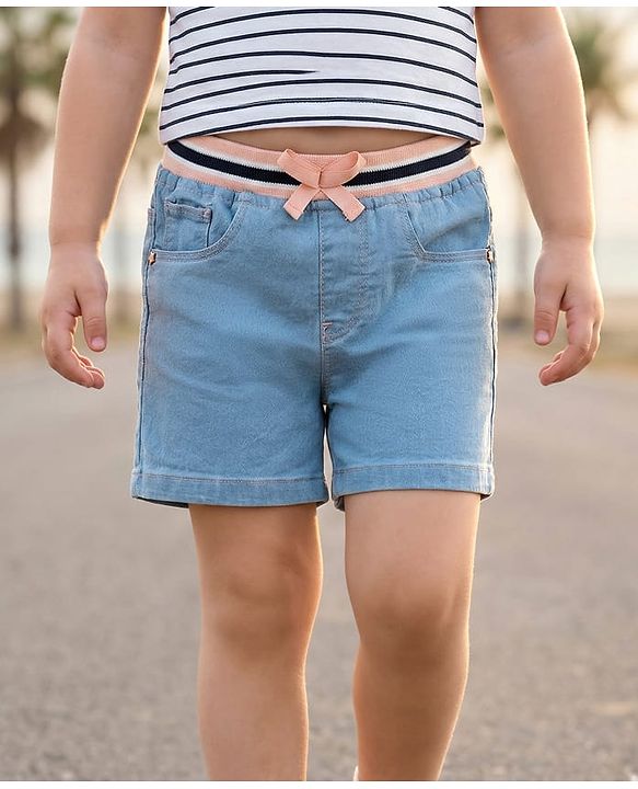 Babyhug Mid Thigh Denim Washed Shorts - Navy Blue