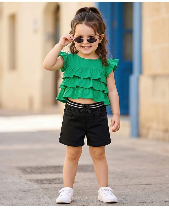 Babyhug Mid Thigh Denim Washed Shorts - Navy Blue