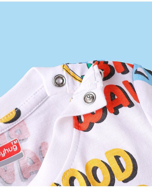 Babyhug Single Jersey Knit Dungaree & Half Sleeves T-Shirt With Beach Theme & Dino Print - Navy Blue