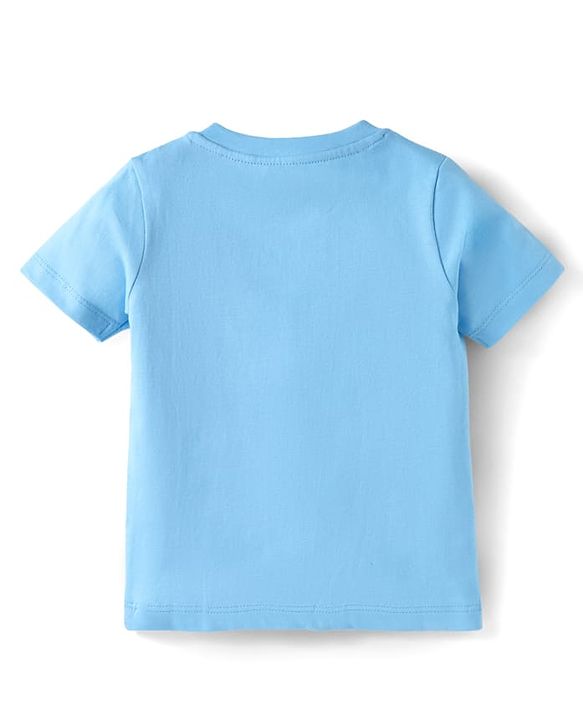 Babyhug Single Jersey Knit Dungaree & Half Sleeves T-Shirt With Beach Theme Print - Blue