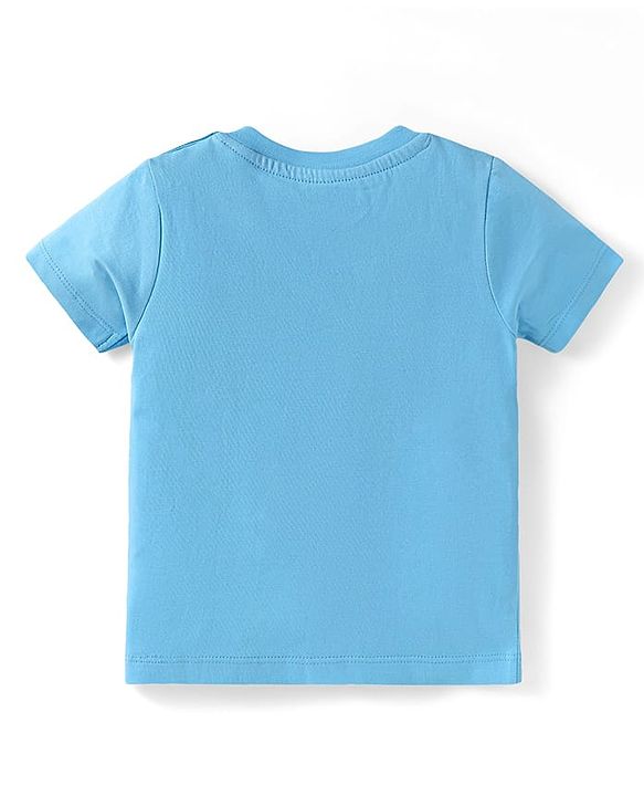 Babyhug Single Jersey Knit Dungaree & Half Sleeves T-Shirt With Tropical Theme - Navy Blue