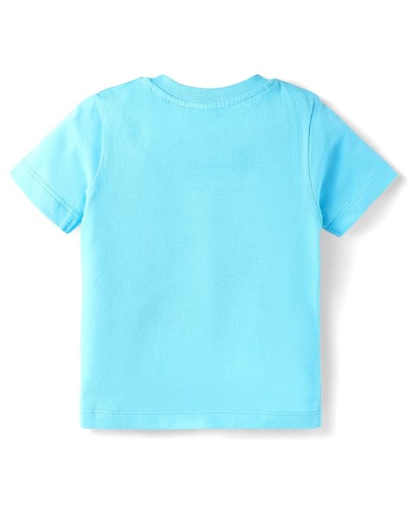 Babyhug Single Jersey Knit Dino Printed Dungaree Half Sleeves Inner Tee - Blue