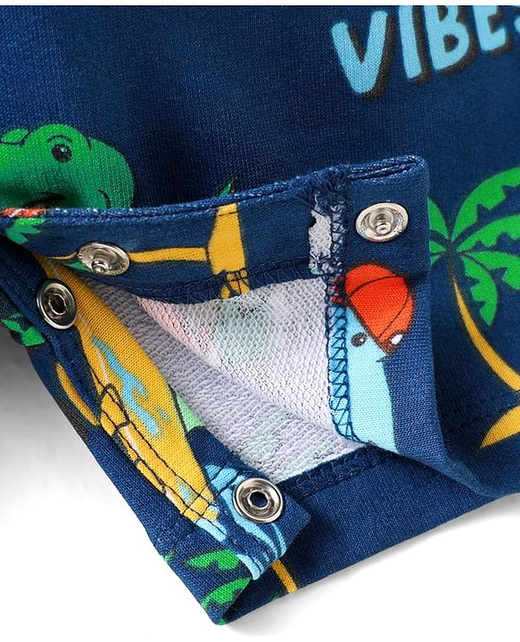 Babyhug Single Jersey Knit Dino Printed Dungaree Half Sleeves Inner Tee - Blue