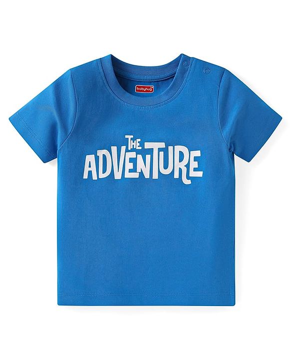Babyhug Single Jersey Knit Dungaree & Half Sleeves T-Shirt With Leaves Print - Light Blue