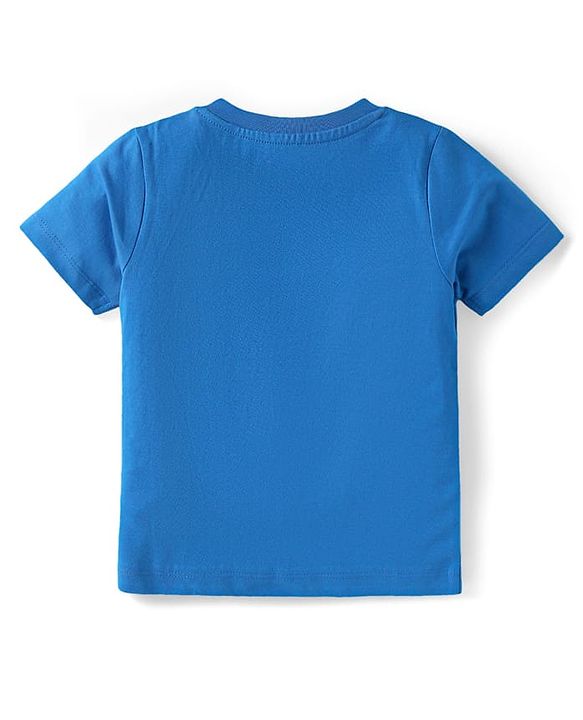 Babyhug Single Jersey Knit Dungaree & Half Sleeves T-Shirt With Leaves Print - Light Blue