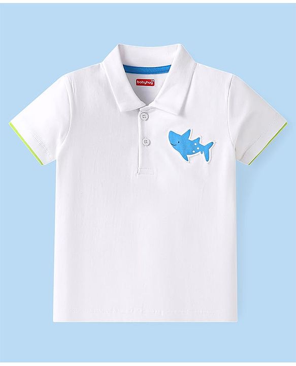 Babyhug Single Jersey Knit Dungaree & Half Sleeves Polo T-Shirt With Fish Print - Blue