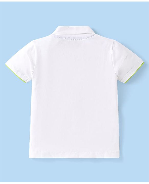 Babyhug Single Jersey Knit Dungaree & Half Sleeves Polo T-Shirt With Fish Print - Blue