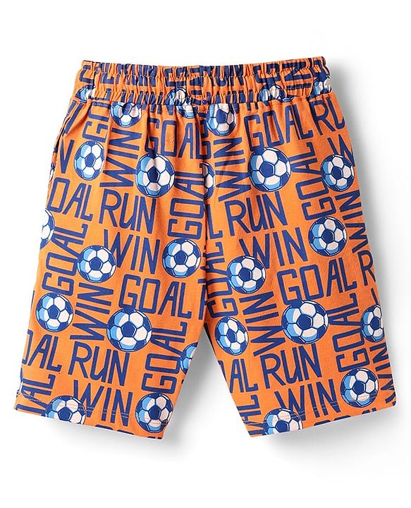 Pine Kids Single Jersey Knit Half Sleeves Co-ords Shorts Night Suit with Sports Theme Print - Orange