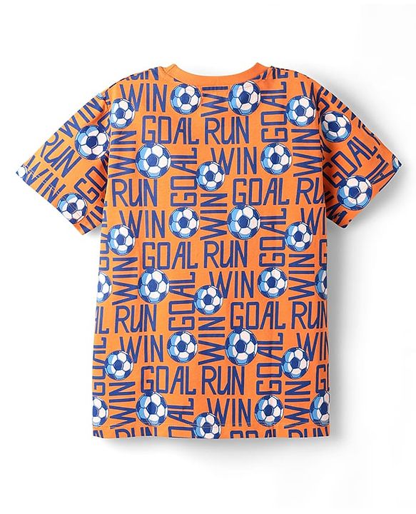 Pine Kids Single Jersey Knit Half Sleeves Co-ords Shorts Night Suit with Sports Theme Print - Orange