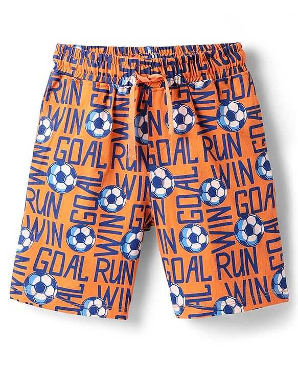 Pine Kids Single Jersey Knit Half Sleeves Co-ords Shorts Night Suit with Sports Theme Print - Orange