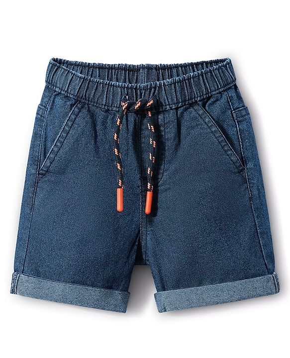 Babyhug Mid Thigh Solid Color Denim Shorts - Navy Blue