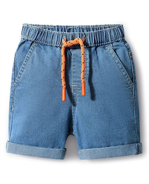 Babyhug Mid Thigh Solid Color Denim Shorts - Navy Blue