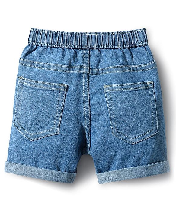 Babyhug Mid Thigh Solid Color Denim Shorts - Navy Blue