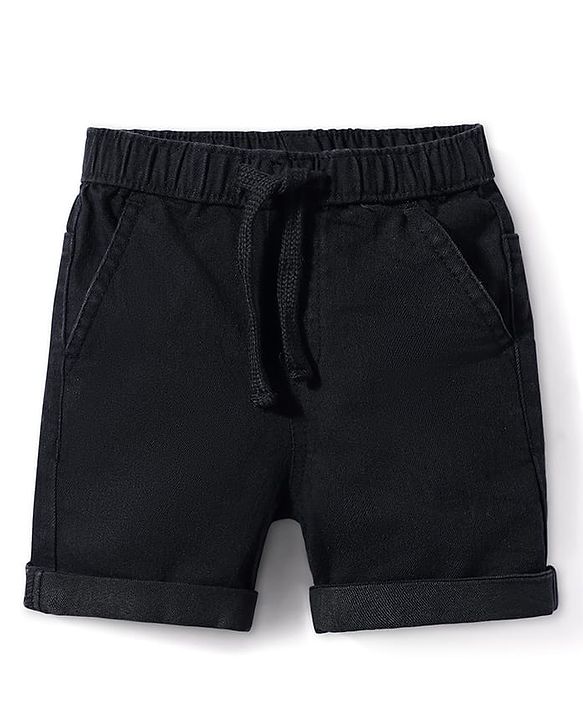 Babyhug Mid Thigh Solid Color Denim Shorts - Black