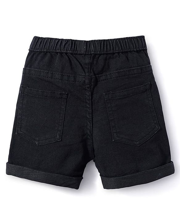 Babyhug Mid Thigh Solid Color Denim Shorts - Black