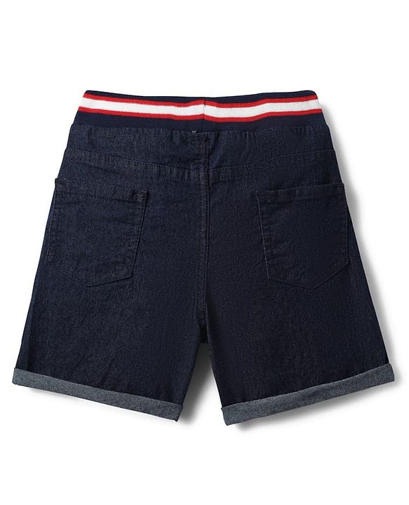Babyhug Denim Mid Thigh Washed Ribbed Shorts - Navy Blue