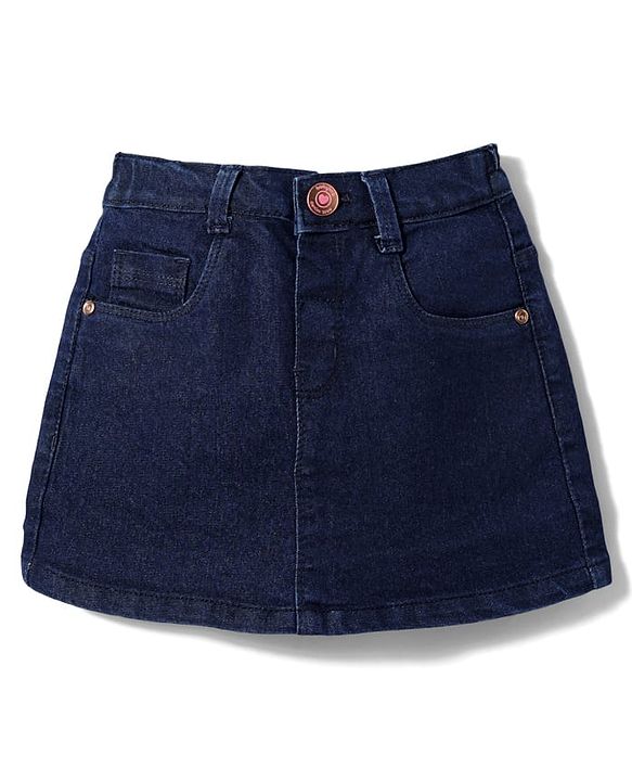 Babyhug Mid Thigh Denim Washed Skirt With Stretch - Navy Blue