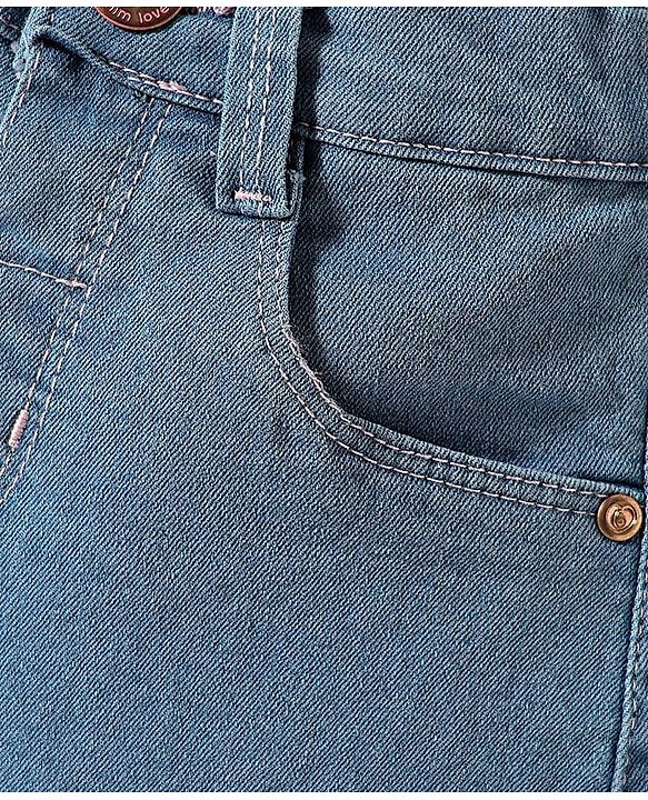 Babyhug Mid Thigh Denim Washed Skirt With Stretch - Navy Blue