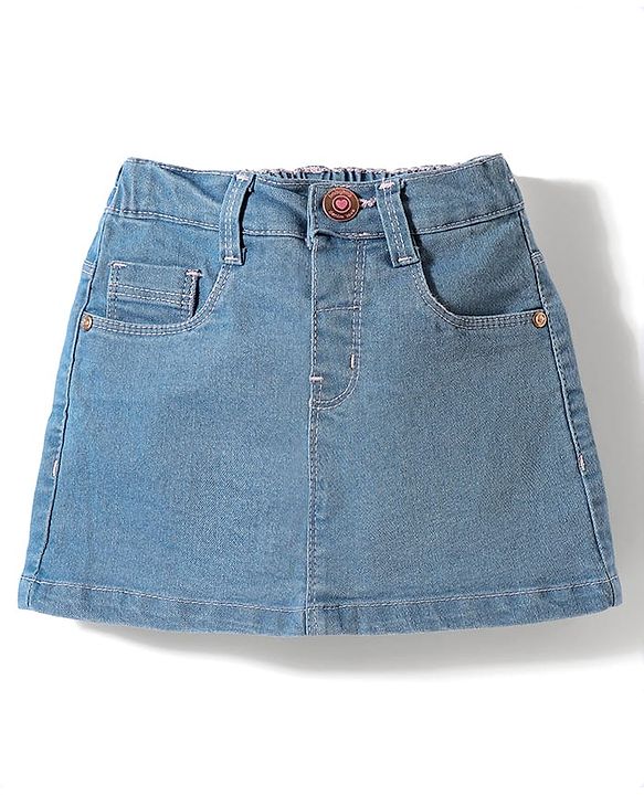 Babyhug Mid Thigh Denim Washed Skirt With Stretch - Navy Blue