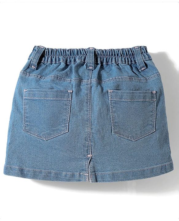 Babyhug Mid Thigh Denim Washed Skirt With Stretch - Navy Blue