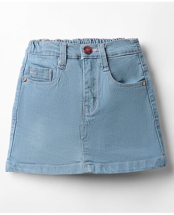 Babyhug Mid Thigh Denim Washed Skirt With Stretch - Blue