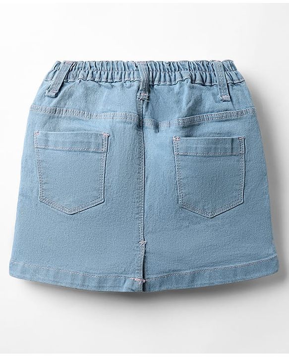Babyhug Mid Thigh Denim Washed Skirt With Stretch - Blue