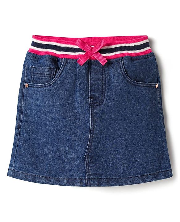 Babyhug Denim Mid Thigh Washed Skirts - Navy Blue
