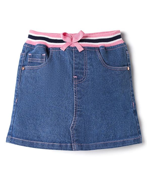 Babyhug Denim Mid Thigh Washed Skirts - Navy Blue