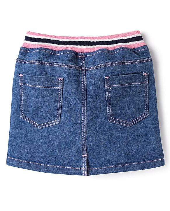 Babyhug Denim Mid Thigh Washed Skirts - Navy Blue