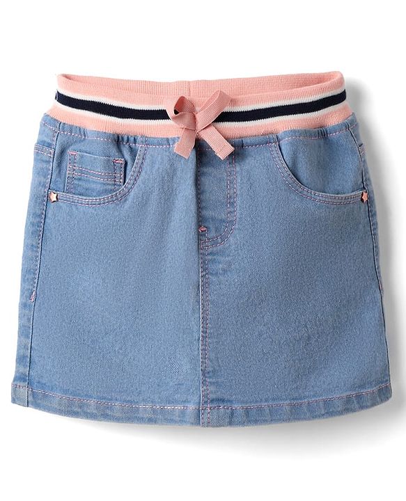 Babyhug Denim Mid Thigh Washed Skirts - Navy Blue