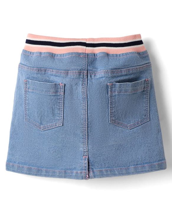 Babyhug Denim Mid Thigh Washed Skirts - Navy Blue