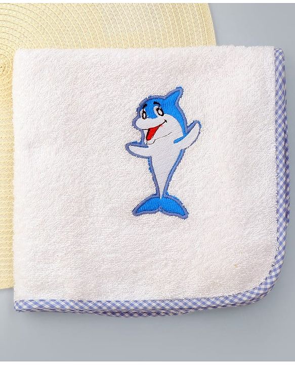 Babyhug Terry Cotton Woven Towel with Dophin Embroidery L 101 x B 50 cm - White