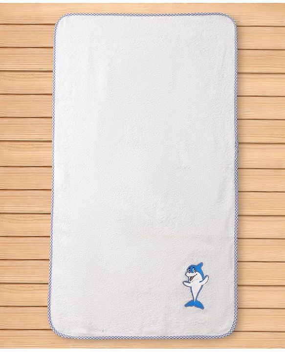 Babyhug Terry Cotton Woven Towel with Dophin Embroidery L 101 x B 50 cm - White