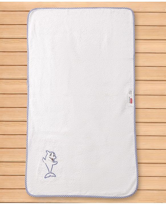 Babyhug Terry Cotton Woven Towel with Dophin Embroidery L 101 x B 50 cm - White