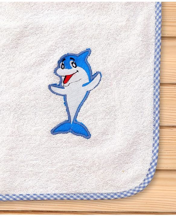 Babyhug Terry Cotton Woven Towel with Dophin Embroidery L 101 x B 50 cm - White