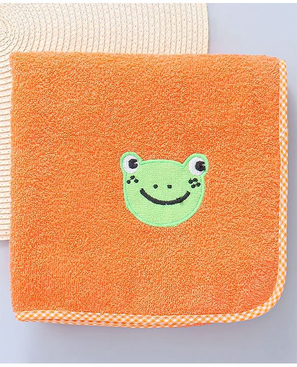 Babyhug Cotton Terry Woven Bath Towel With Frog Embroidery L 102 x B 51 cm - Orange