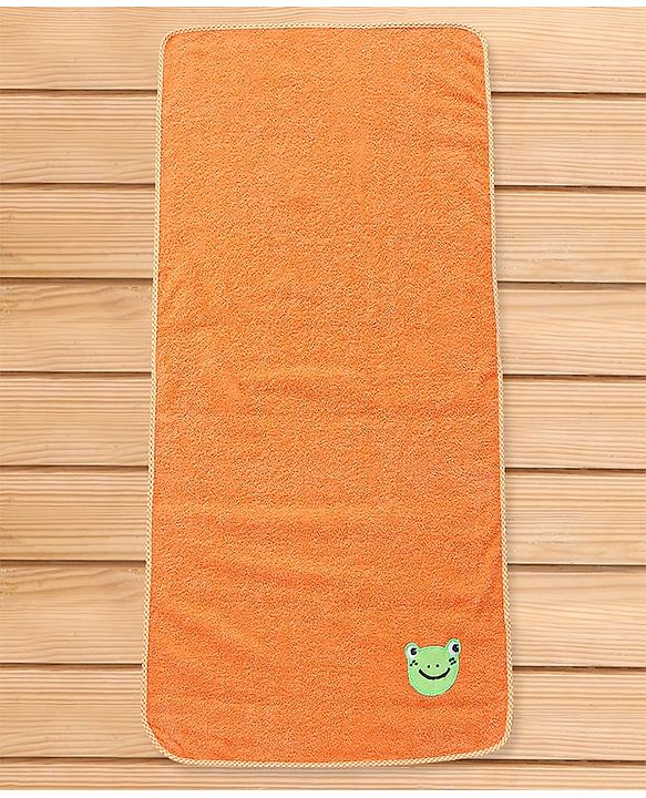 Babyhug Cotton Terry Woven Bath Towel With Frog Embroidery L 102 x B 51 cm - Orange